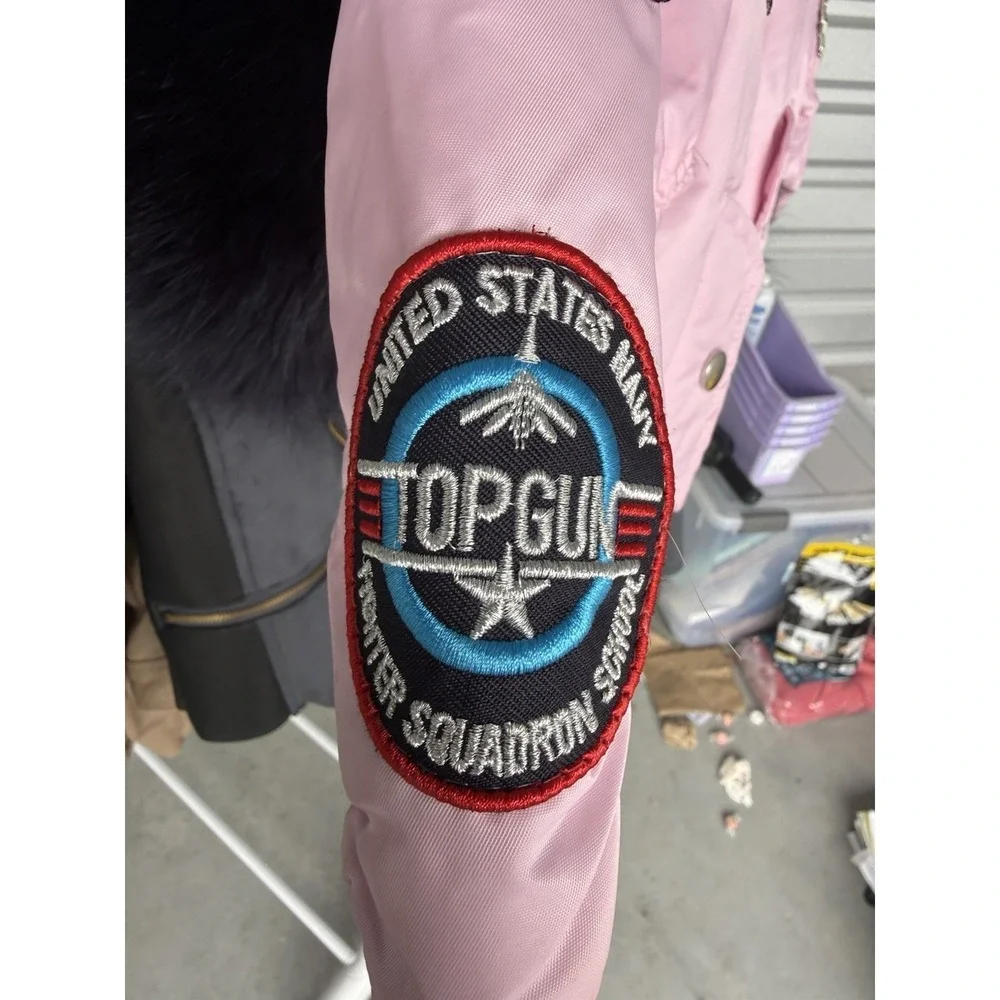 Up And Away USAF MA-1 Flight Jacket Girls 3T Pink Bomber Top Gun Pilot Patches